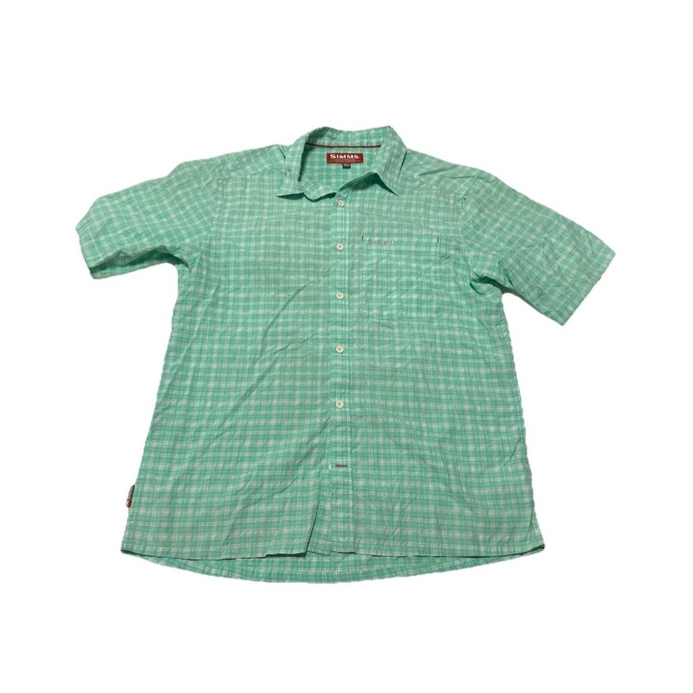 Simms Men's Guide Fishing Shirt Short Sleeve Size XL Pastel Green Plaid